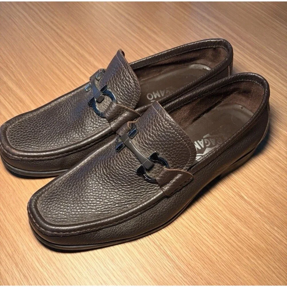 Salvatore Ferraro Men’s Brown Pebbled Leather Loafers Size 6 EEE Italy